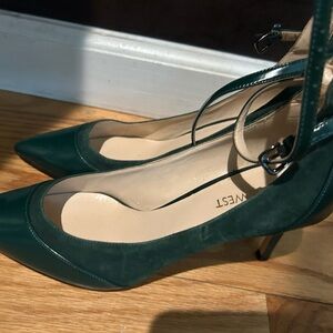 Nine West Dark Green Pointed-Toe Ankle-Strap Heels